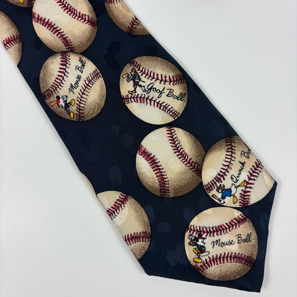 Vintage The Disney Store Disney Characters Baseball 100% Silk Necktie